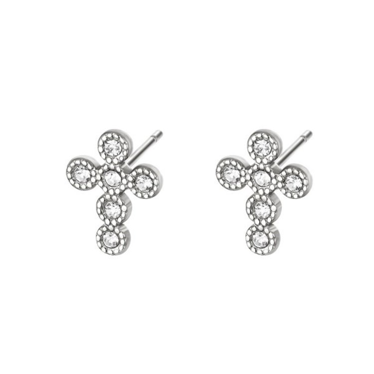 J.Y.M. Earrings Shiny Cross Silver