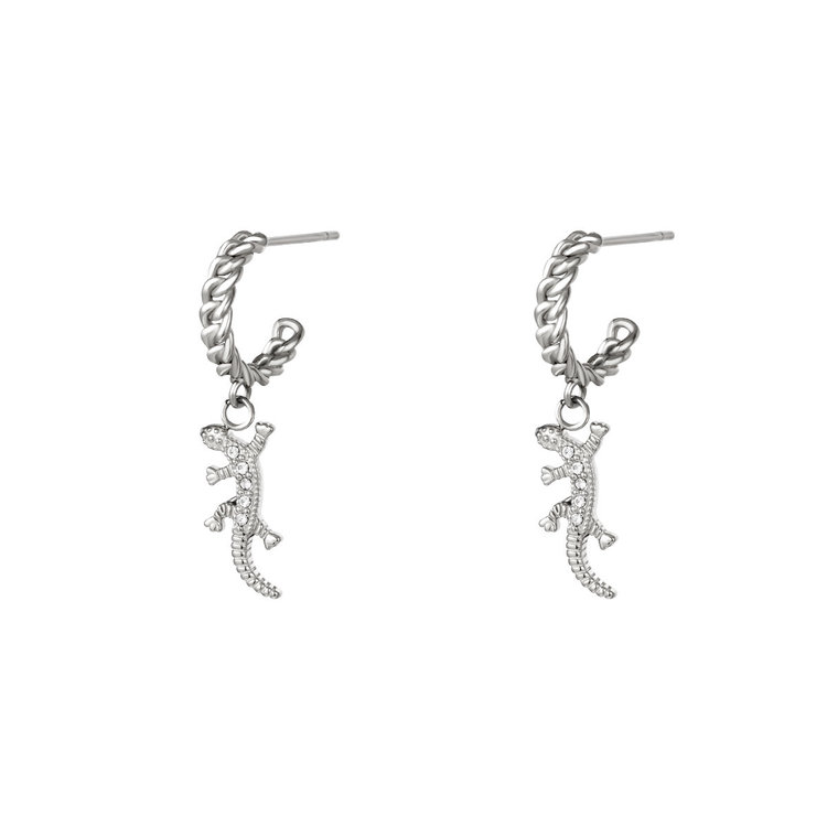 J.Y.M. Chain earrings salamander charm Silver