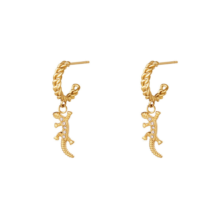 J.Y.M. Chain earrings salamander charm Gold