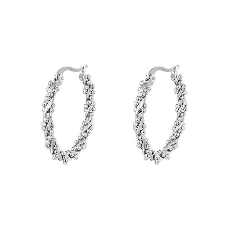 J.Y.M.  Stainless Steel Twisted Hoop Earrings Silver