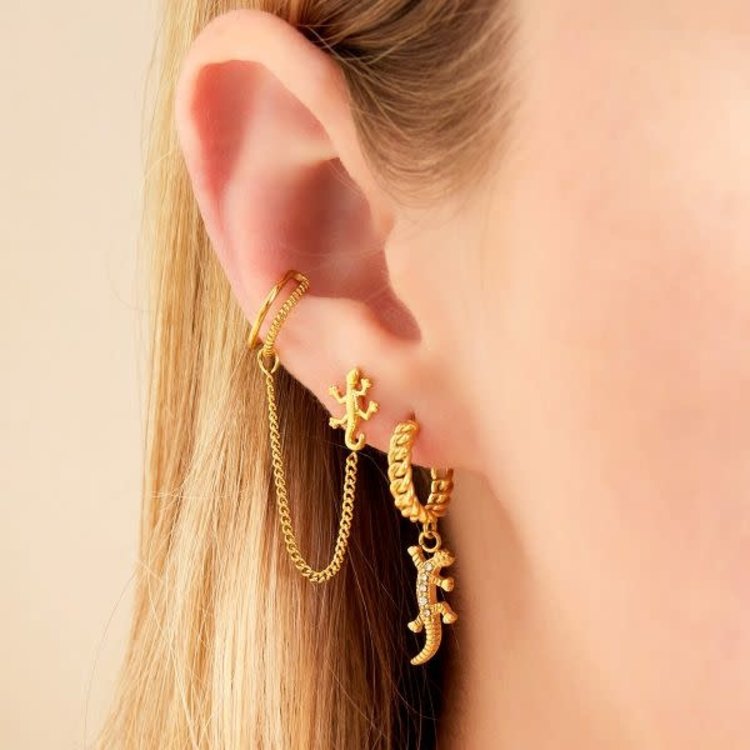 J.Y.M. Chain earrings salamander charm Gold