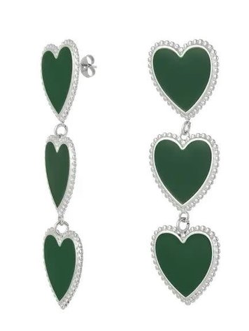 J.Y.M. Earrings 3 graceful hearts in a row - green