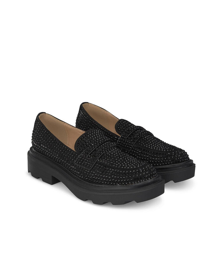 Alma en Pena Black Suede Rhinestone  Loafers