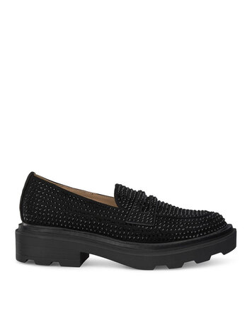 Alma en Pena Black Suede Rhinestone  Loafers