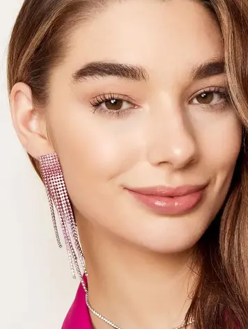 Rhinestone earrings square top - Holiday Essentials Pink & Silver Copper