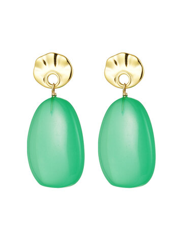 Earrings round and oval - green/gold