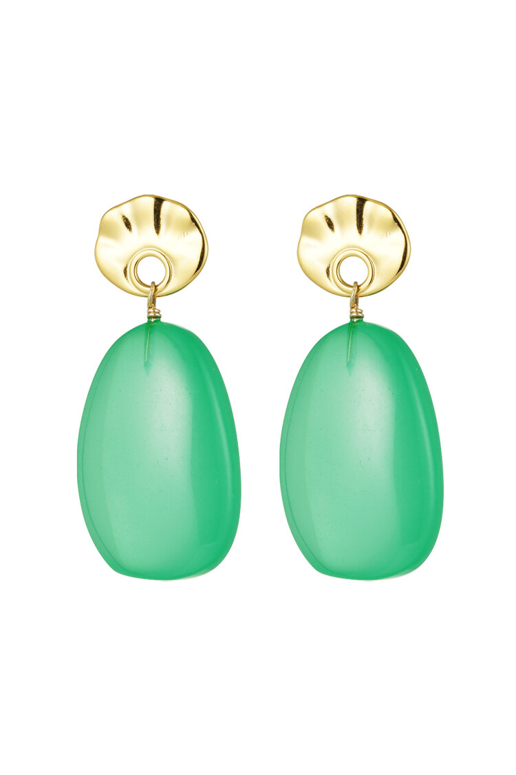 Earrings round and oval - green/gold