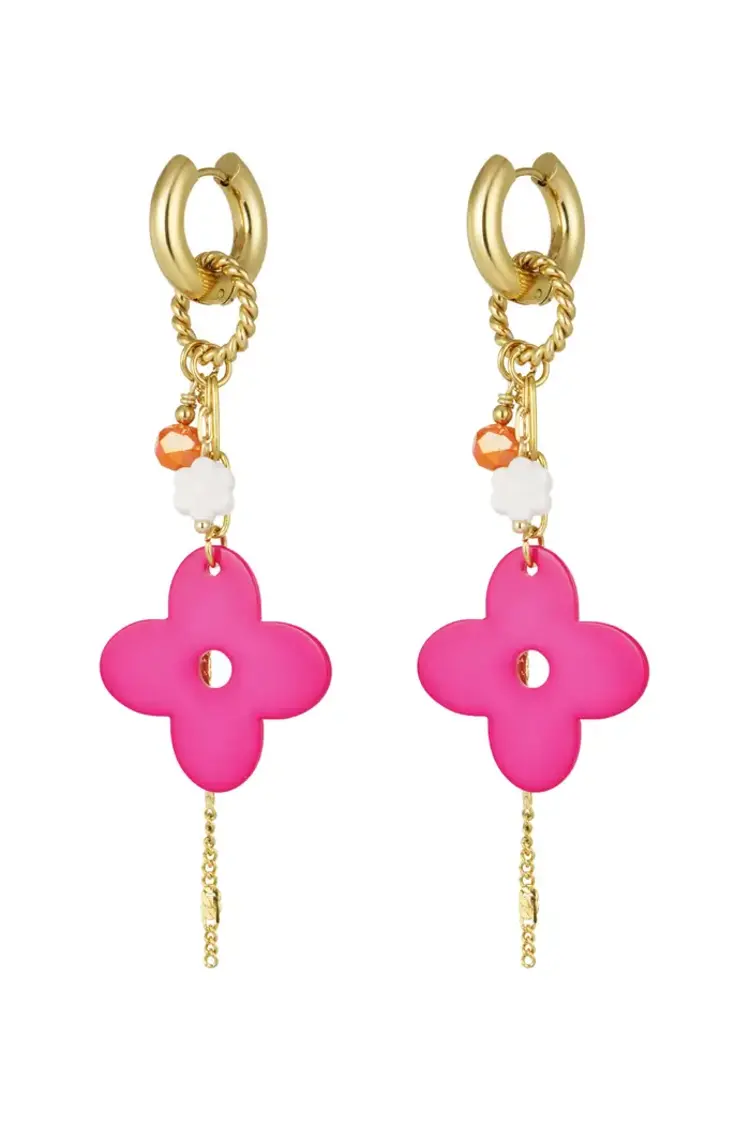 Earrings flower power - fuchsia