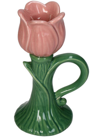 Candle Stick Tulip Fine Earthenware Pink 8.5x7.1x14.6cm