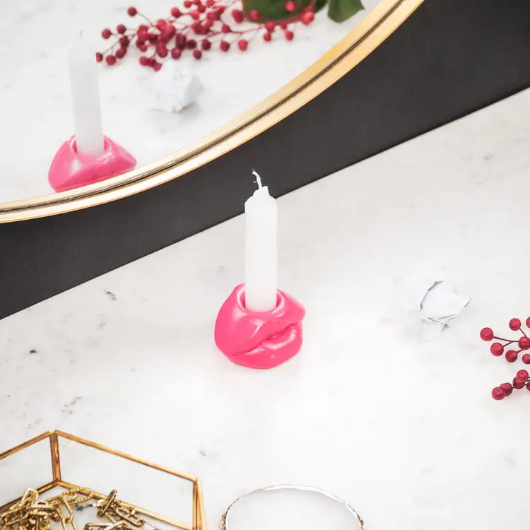 House Vitamin Candle holder - Lip - Ceramic - Neon Pink - 7x5,5x4cm
