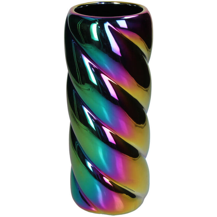 Planter Twisted Fine Earthenware Iridescent 12.5x12.5x30.5cm