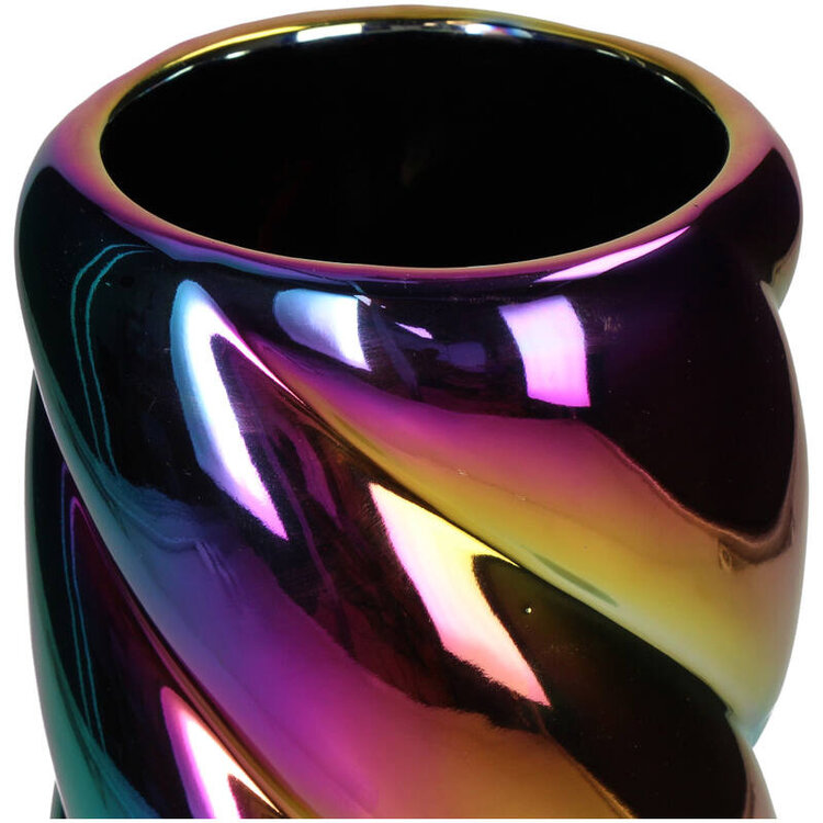 Planter Twisted Fine Earthenware Iridescent 12.5x12.5x30.5cm