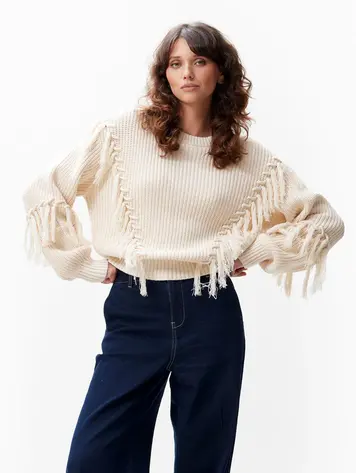 Catwalk Junkie Relaxed Fringed Knit - Moonbeam