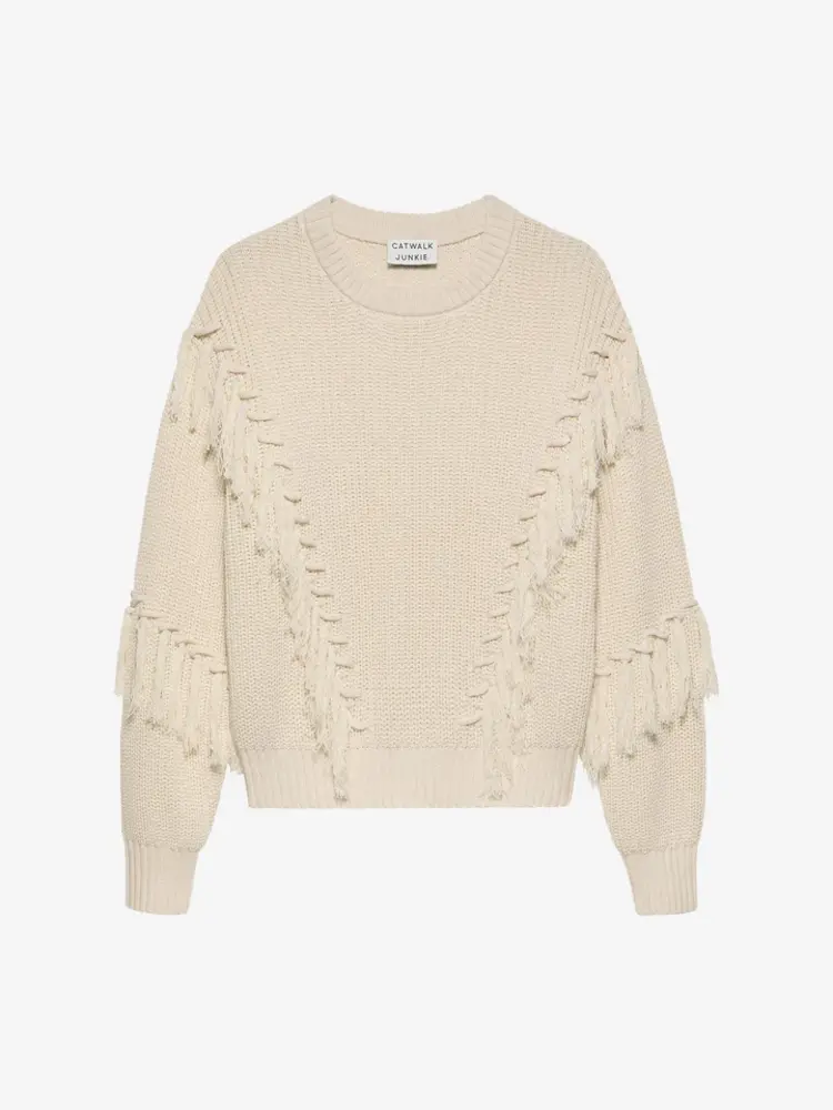 Catwalk Junkie  Relaxed Fringed Knit - Moonbeam