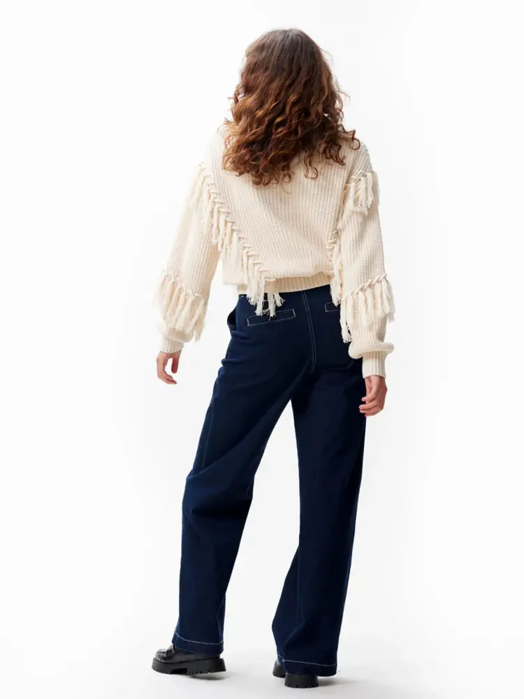 Catwalk Junkie  Relaxed Fringed Knit - Moonbeam