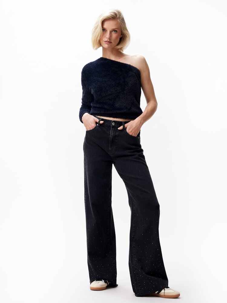 Catwalk Junkie Loose fit jeans met mettalic strass - Washed Black