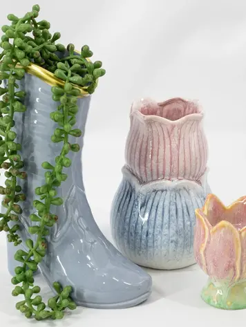 Pottery Vase Boot Blue 19.5x8x23.5 cm