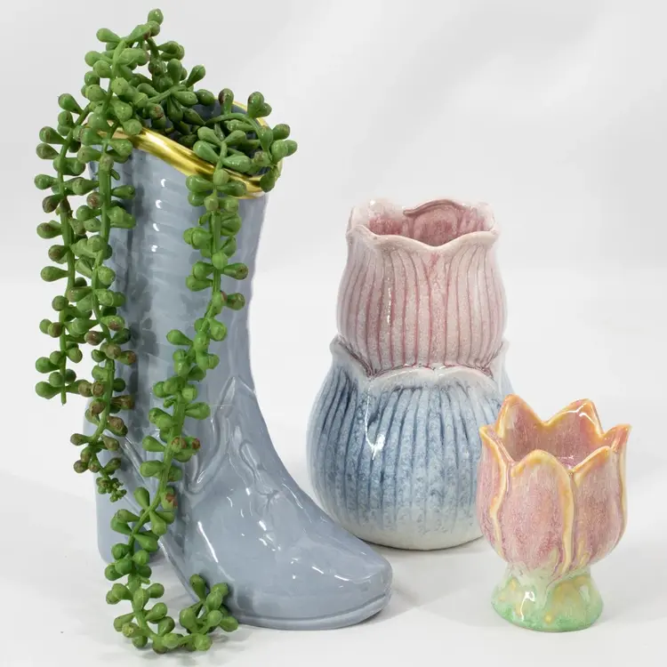 Pottery Vase Boot Blue 19.5x8x23.5 cm