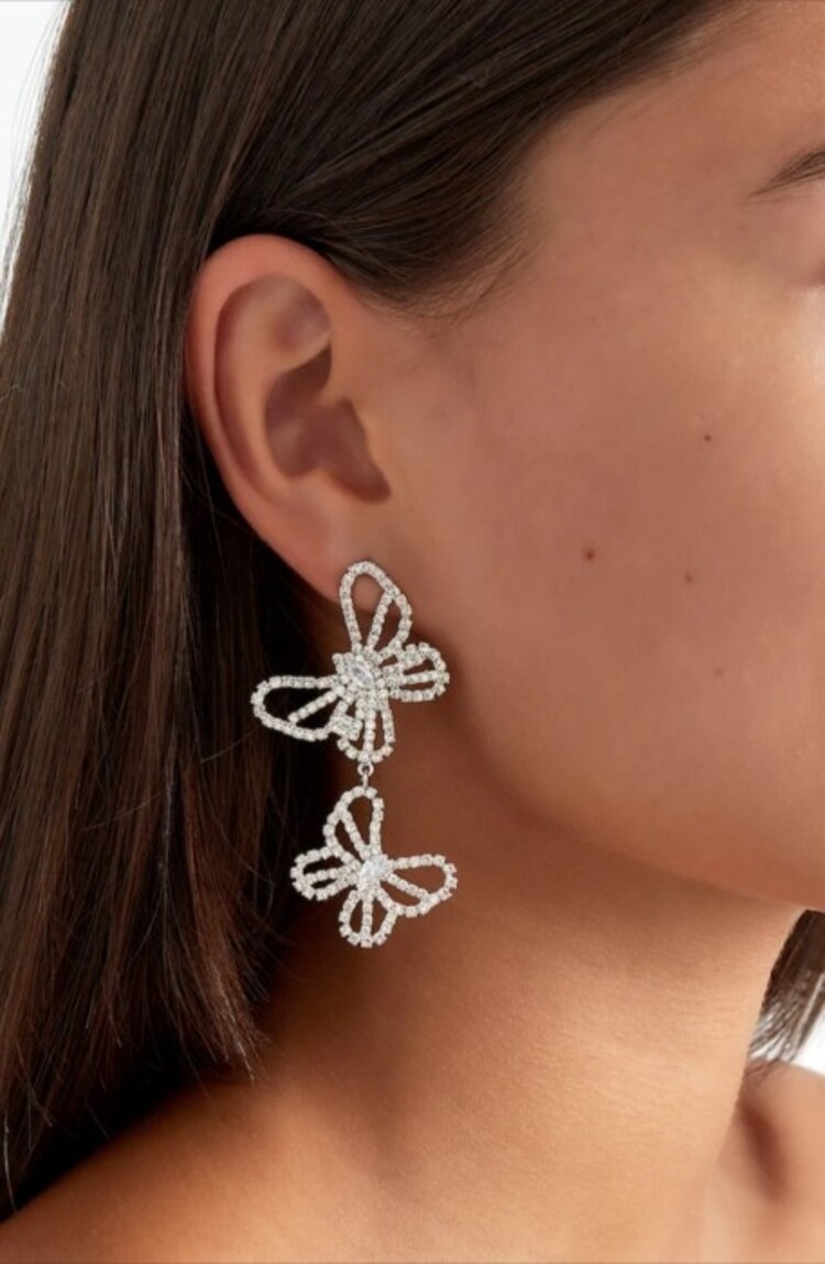 Butterfly sparkle earrings- silver