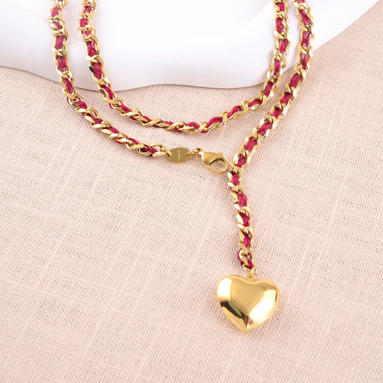 Bohm Paris Belly chain - mesh and woven fabric, heart pendant