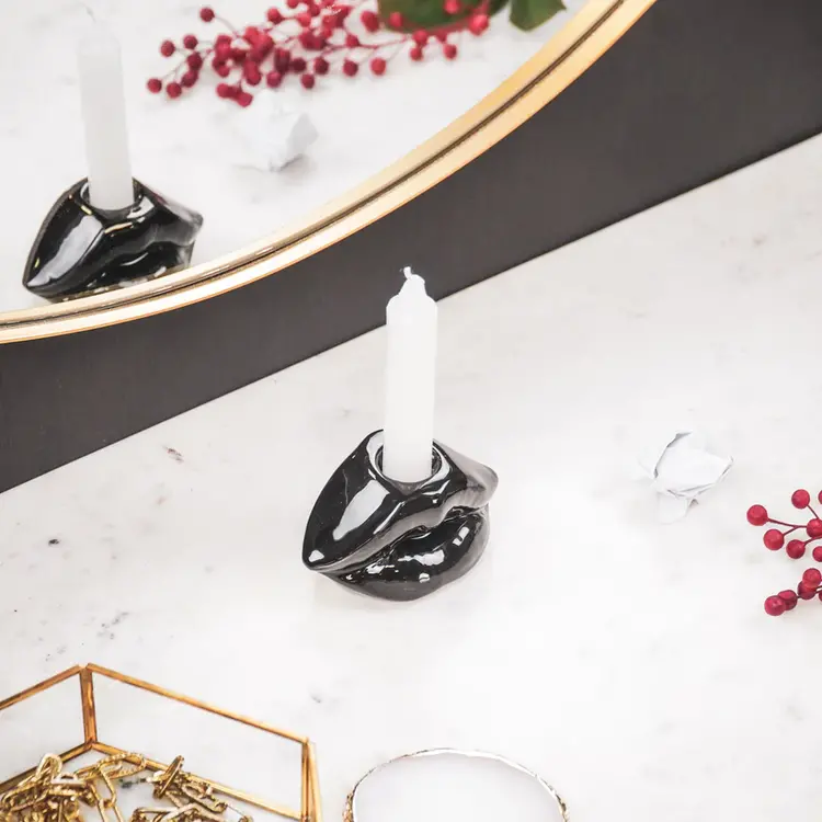 House Vitamin Candle holder - Lip - Ceramic - black - 7x5,5x4cm - Copy