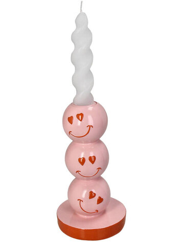 Candle Stick Smiley Polyresin Pink 9x9x16.5cm