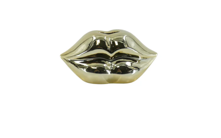 House Vitamin Ornament- Money Bank - Lip - Ceramics- gold -15x8x8cm