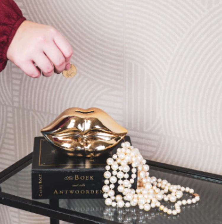 House Vitamin Ornament- Money Bank - Lip - Ceramics- gold -15x8x8cm