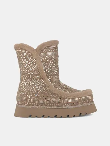 Alma en Pena Ankle Boots With Fur And Rhinestones - Vison