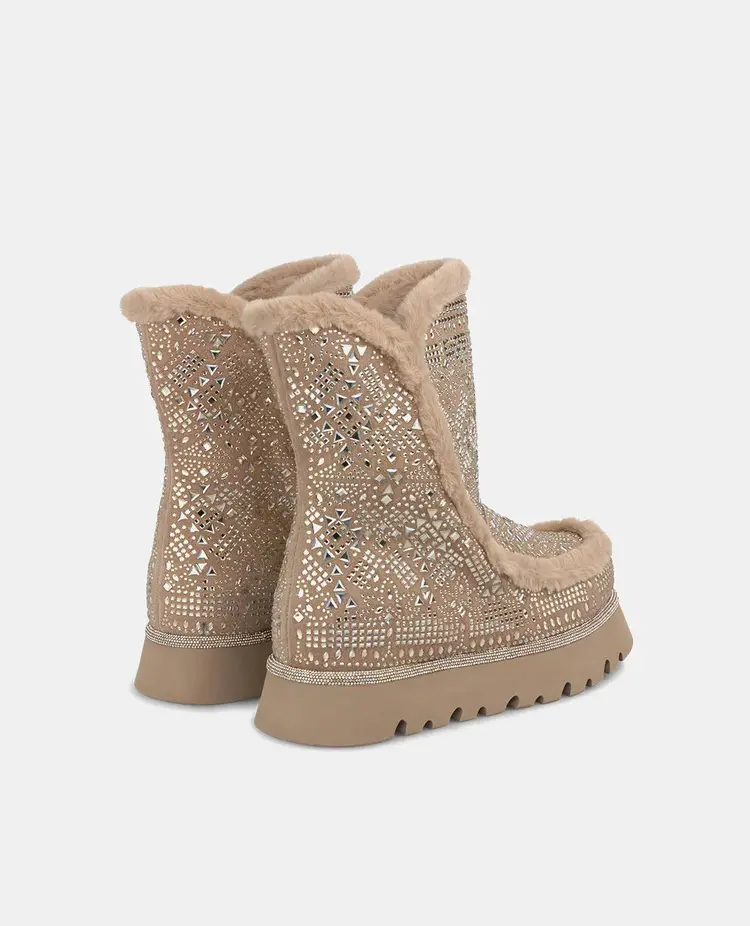 Alma en Pena Ankle Boots With Fur And Rhinestones - Vison