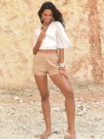 Hot Lava Short Alex - camel -  Pebble Linnen