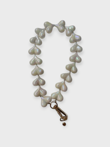 Phone cord Hearts - white pearl