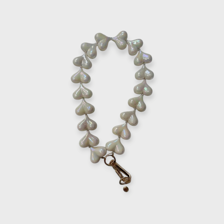 Phone cord Hearts - white pearl