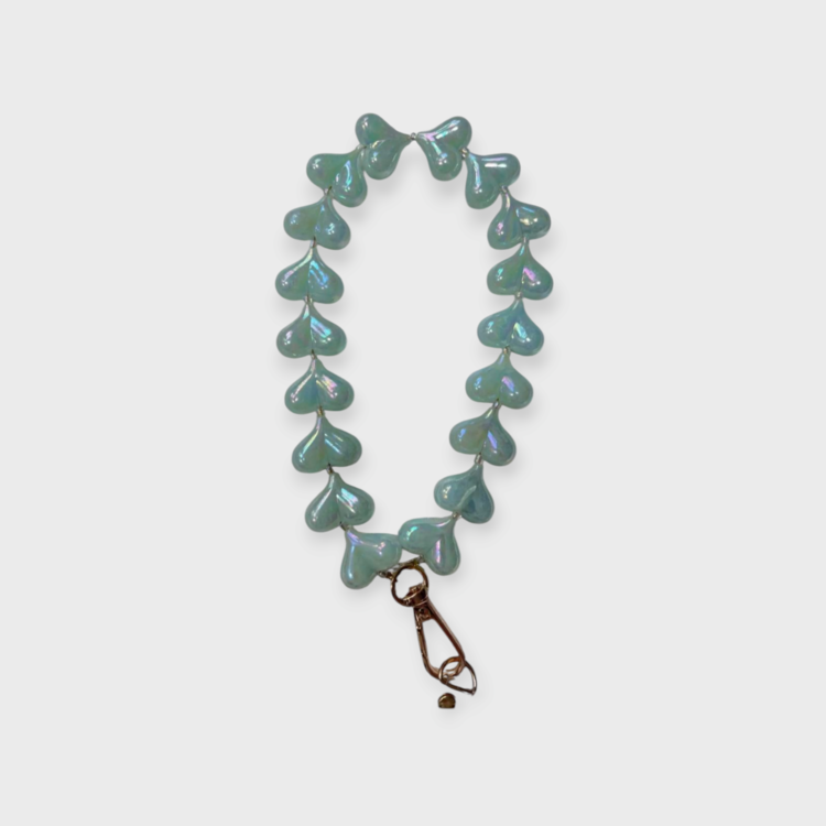 Phone cord Hearts - light bleu  pearl