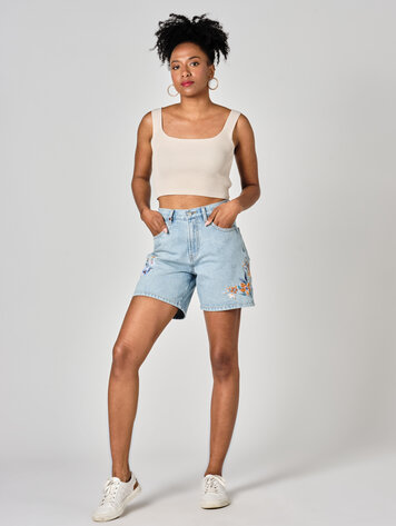 F. A. M. Paris Anon Embroidered Denim Short