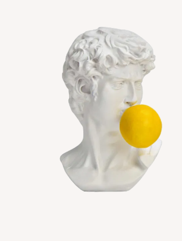 Davidbeeld met kauwgombal (B/H/D) 9x14x9cm - yellow