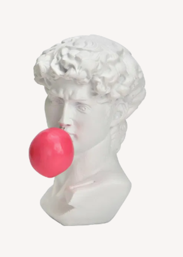 Davidbeeld met kauwgombal (B/H/D) 9x14x9cm - pink