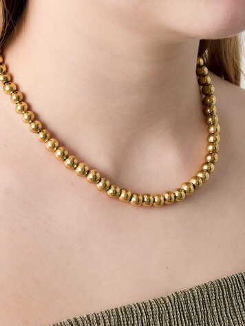 Hollow bead necklace-8mm Gold color