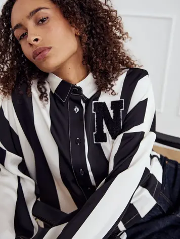 Noella Liara N Shirt Black Ivory Stripe