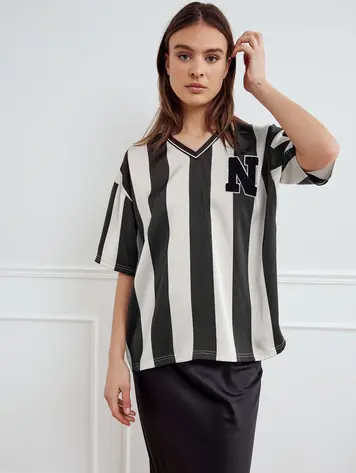 Noella Lucena Top Black Ivory Stripe