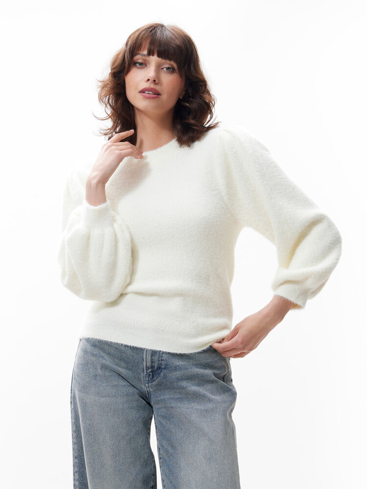 Catwalk Junkie Fuzzy Puff Sleeve Knit - off white
