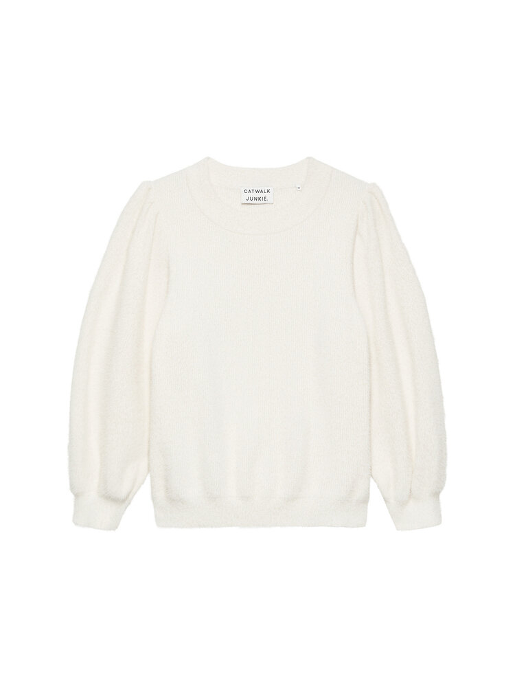 Catwalk Junkie Fuzzy Puff Sleeve Knit - off white