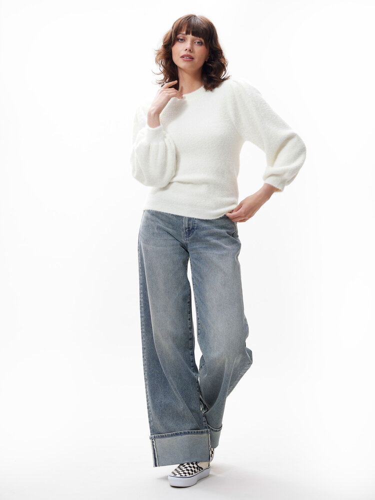 Catwalk Junkie Fuzzy Puff Sleeve Knit - off white
