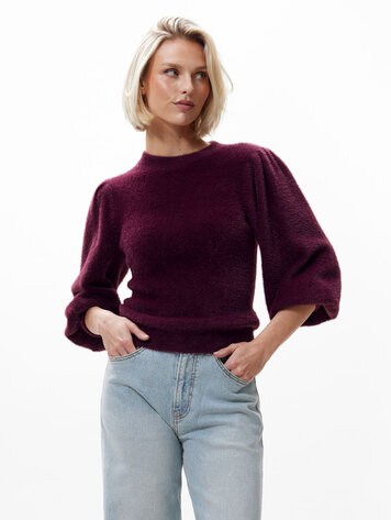Catwalk Junkie Fuzzy Puff Sleeve Knit - winetasting