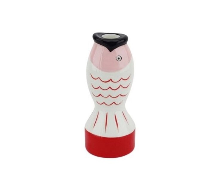 House Vitamin Candle holder - Fish - Red/White/Pink - 7x7x16,5cm