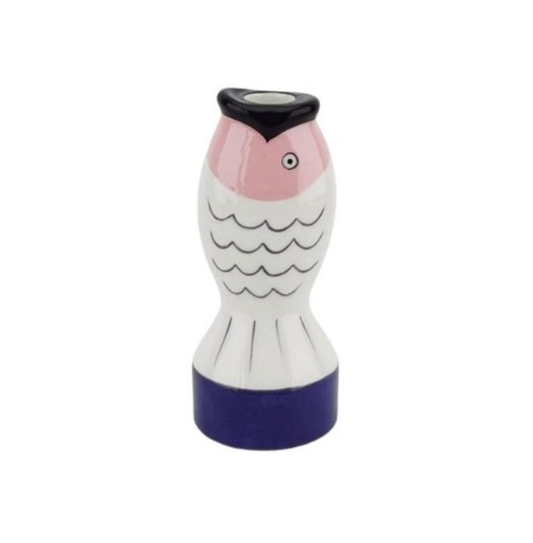 House Vitamin Candle holder - Fish - Blue/White/Pink - 7x7x16,5cm