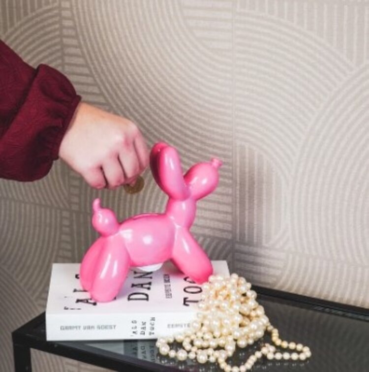 House Vitamin Ornament- Money Bank Balloon Dog- Neon Pink-17x7x17cm