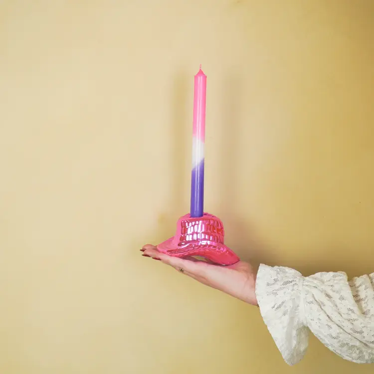 House Vitamin Candlestick - Cowboy Hat Candle Holder - Ceramic - Pink - 13.5x11x7 cm