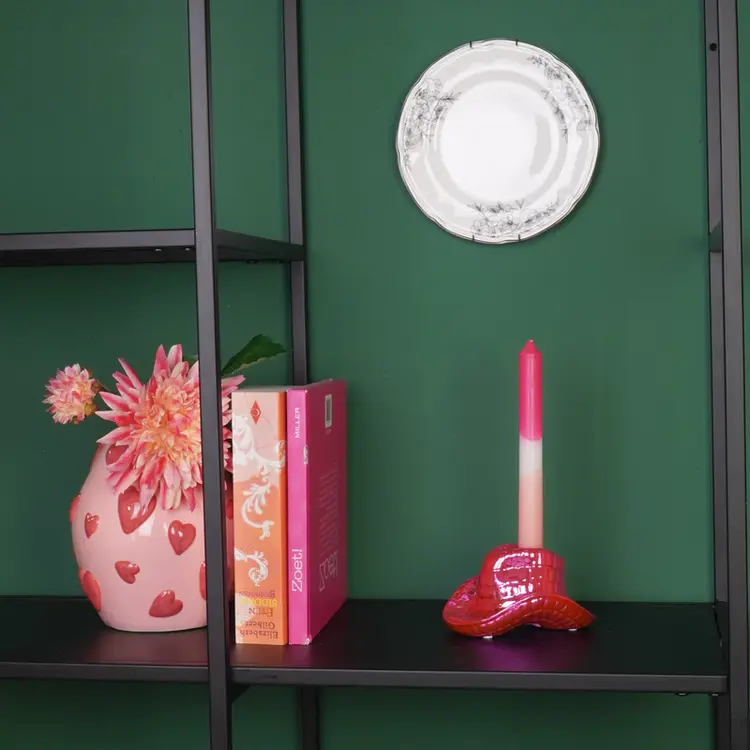 House Vitamin Candlestick - Cowboy Hat Candle Holder - Ceramic - Pink - 13.5x11x7 cm