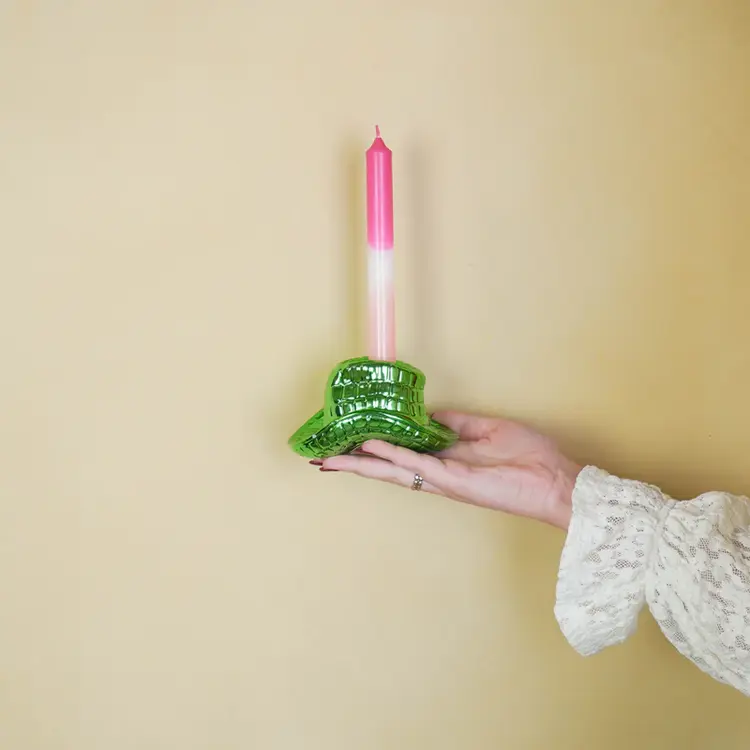 House Vitamin Candlestick - Cowboy Hat Candle Holder - Ceramic - Green- 13.5x11x7 cm
